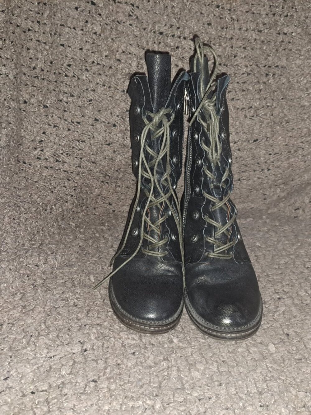A.S.98-Shimmery Camo Black Leather Studded Boots-Mid Calf-Zip-Sz 39-Near Mint - Picture 3 of 7
